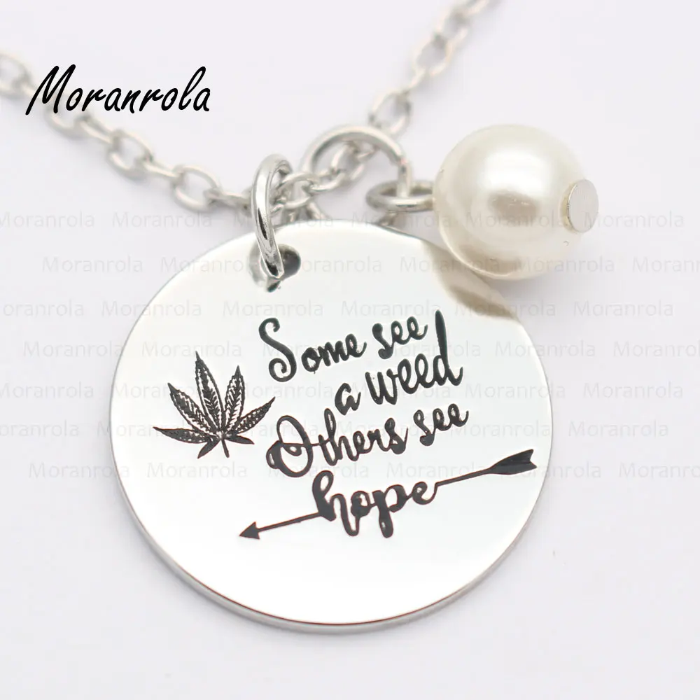 New arried "some see a weed others see hope"Copper necklace Keychain,charm cannabis leaf Jewelry Inspirational charm - Окраска металла: necklace