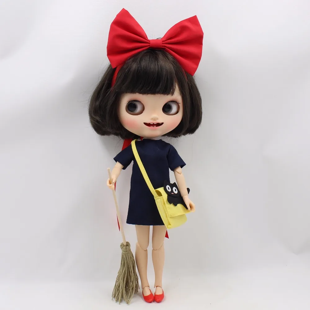 Neo Blythe Doll Kiki Halloween Dress with Yellow Bag, Bow Hairband & Red Shoes 1