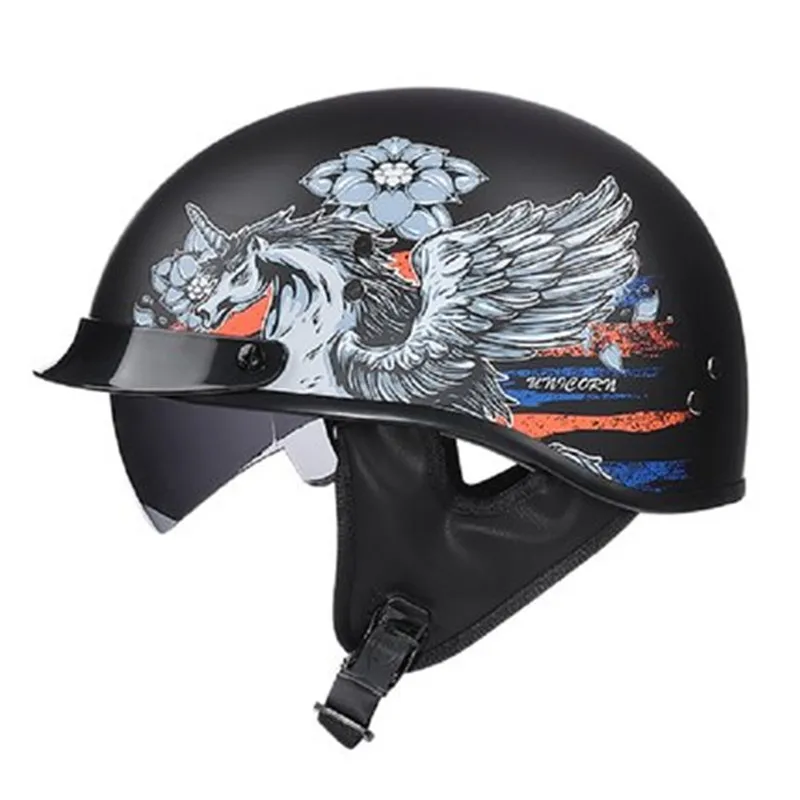 Мотоциклетный шлем на половину лица Ретро Мото шлем винтажный немецкий стиль шлем скутер шлемы с солнцезащитными полями точка M L XL - Color: horse skky