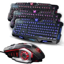 Russian EN Version Wired LED Adjustable 3 Colors Backlit Backlight Gaming Keyboard + 3200DPI Gamer Laser Mouse USB Wired Mice