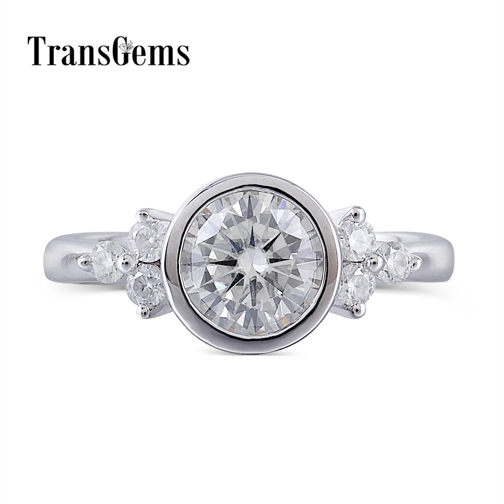 

Center 1ct Lab Grown Moissanite Diamond 14K White Gold 6.5MM F Color Moissanite Bezel Setting Gold Engagement Ring for Women