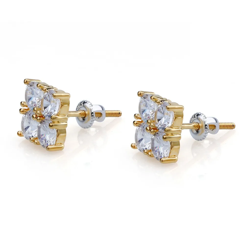 Lucky Sonny Factory Price Hip Hop Bling Stud Earrings Simple Copper Cubic Zirconia Paved Earrings Brincos Joyas Free Shipping