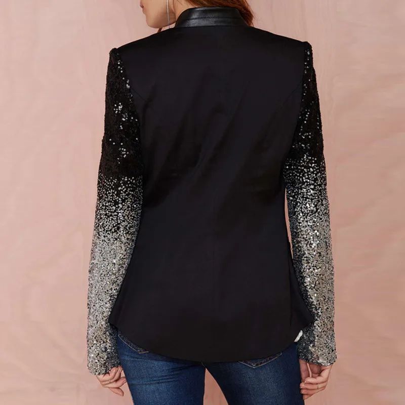 ZANZEA 2019, женские тонкие куртки, пальто с длинными рукавами, пальто с отворотами, лоскутные блестящие серебряные топы с блестками, деловые