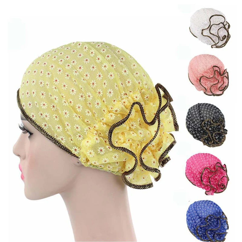 Мусульманская женская эластичная шляпа-тюрбан с цветочным принтом, летняя шапочка при химиотерапии, головные уборы, хиджаб, защита от выпадения волос, аксессуары для рака
