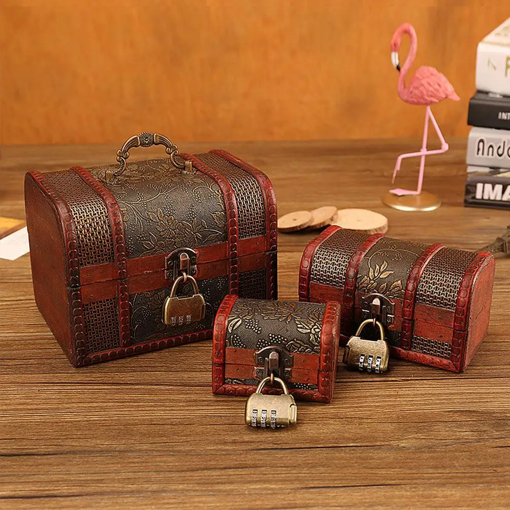 

Vintage Retro Wood Box With Lock Storage Container Box Trinket Jewelry Bracelet Pearl Ring Wooden Treasure Case Chest Organizer