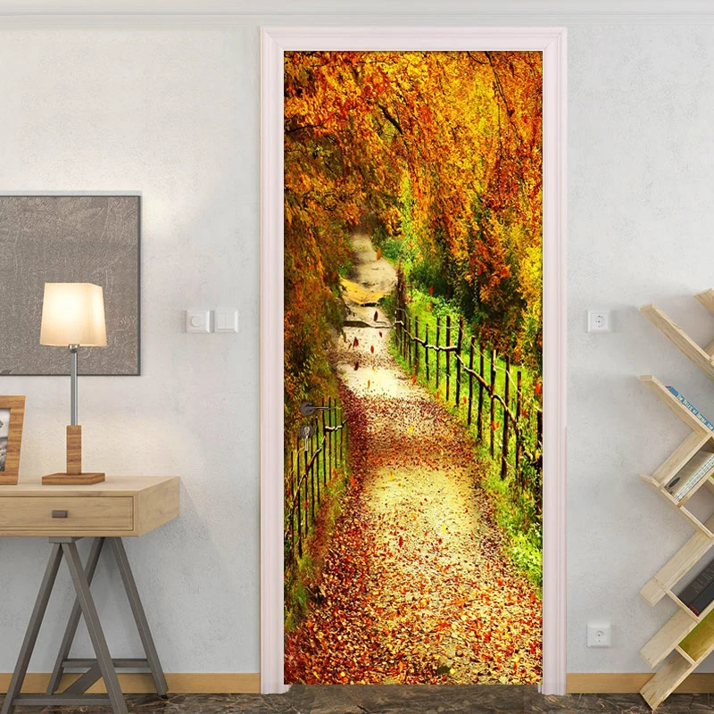 

Forest Path 3D PVC Door Sticker Contact Paper Vinyl Self adhesive Wallpaper For Bedroom Home Decor Door Stickers Wall Mural Art