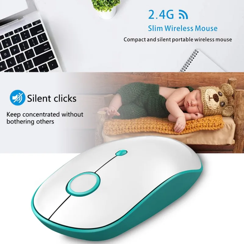 

2.4G Wireless Mouse with Nano Receiver Less Noise Portable Mobile Optical Mice for Notebook PC Laptop Computer MacBook