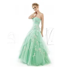 Mint Green ballkleid Abendkleid Lace-up Zurück Puffy Rock Lange Ballkleider Mit Blumen-spitze Masquerade Kleid benutzerdefinierte Größe