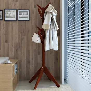 

LK592 Solid Wood Hats Coat Rack Modern 8 Hooks Space-saving Clothes Shelf Multifunction Portable Floor Tree Stand Storage Rack