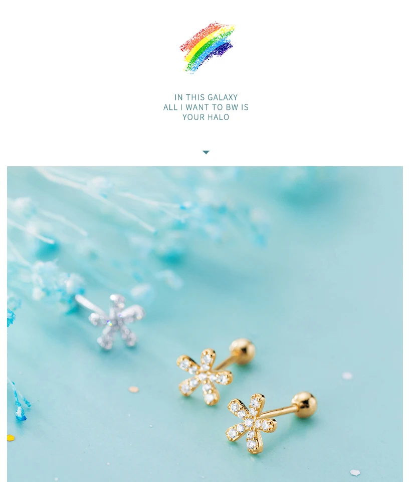Korean Small Crystal Flower 925 Sterling Silver Screw Stud Earrings For Women Girls Kids Mini Minimalist Jewelry Gifts Brincos (6)