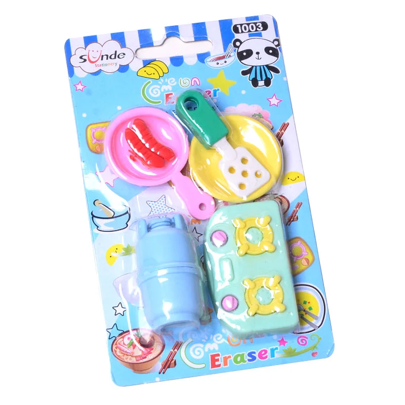1set 3D Simulation Creative Stationery Rubber Kitchen Toy Eraser Kawaii