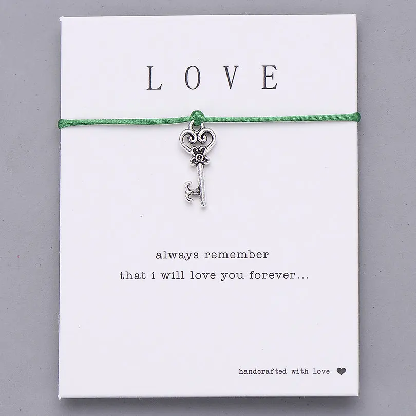 Pipitree Сделано с «любящее сердце» ключ браслет ярко-красного цвета строка желаю Браслеты для любителей Для женщин украшения на день рождения, свадьбу подарок - Окраска металла: dark green