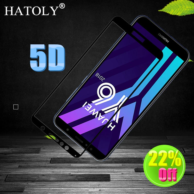 

HATOLY 5D Tempered Glass for Huawei Y6 2018 Screen Protector for Huawei Y6 2018 Full Cover Film Y6 Prime 2018 Glass Honor7A pro