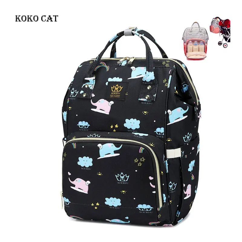 

Multi-Functional Waterproof Mommy Maternity Nappy Bag Pink Elephan Cartoon Printing Backpack Large Capacity Nursing Mam Rucksack
