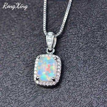 

RongXing White/Blue/Green Fire Opal Pendants Necklaces For Women Silver Color Multicolor Birthstone Necklace HP067