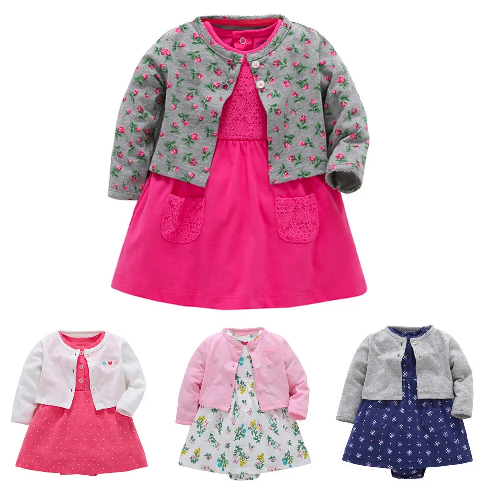 Buy Newborn Infant Baby Girls Floral Dress+ Solid Coat
