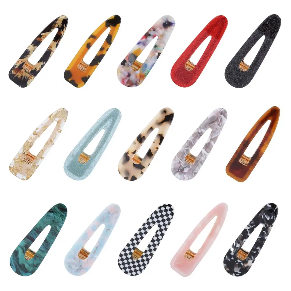 

15 Pack Acrylic Resin Acetate Acid Triangle Vintage Hair Clips Leopard Barrettes Hairpins Metal Alligator Snap Pin Duckbill Grip