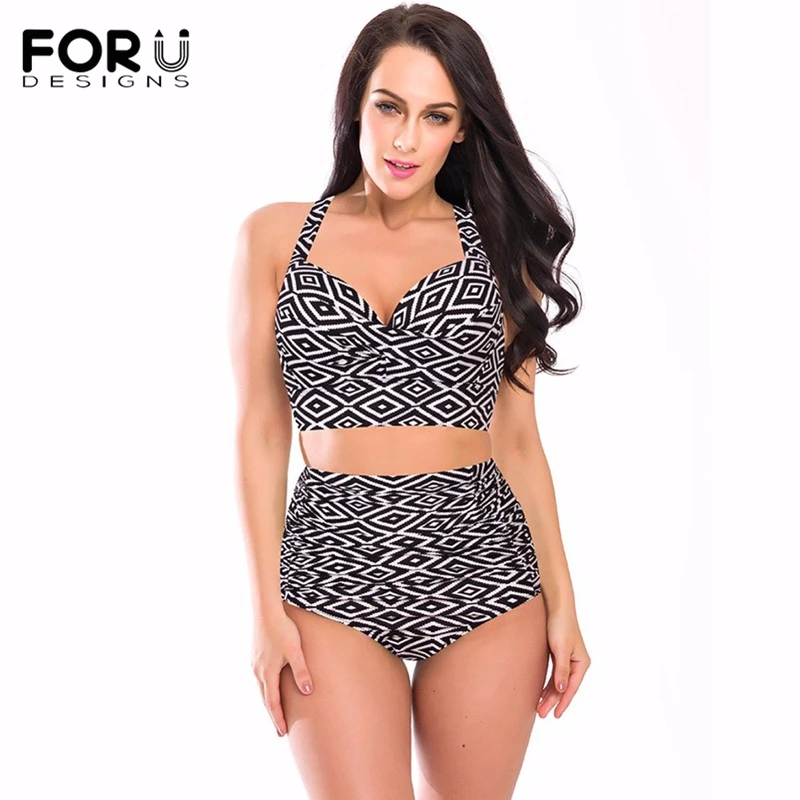 

FORUDESIGNS 2018 New Bikinis Women Swimsuit High Waist Bathing Suit Plus Size Swimwear Push Up Bikini Set Vintage Beach Wear XXL