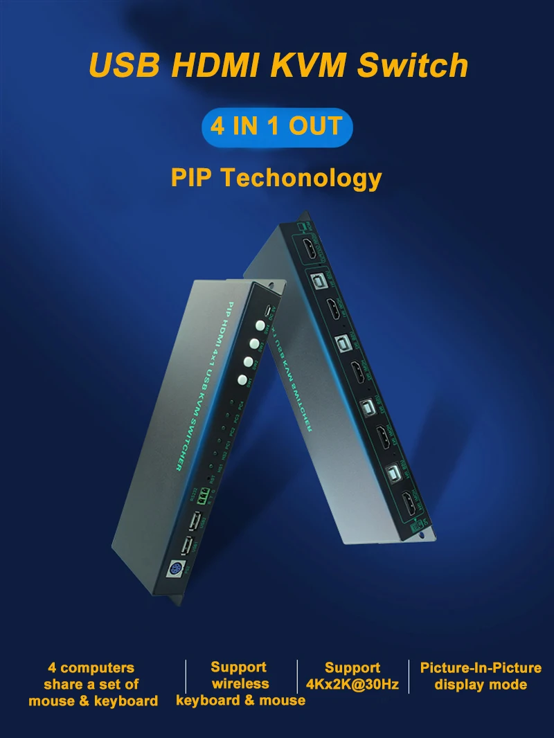 Новый KVM переключатель USB HDMI Поддержка PIP & 2 0 4 порта картинка в картинке 4K 3840x2160