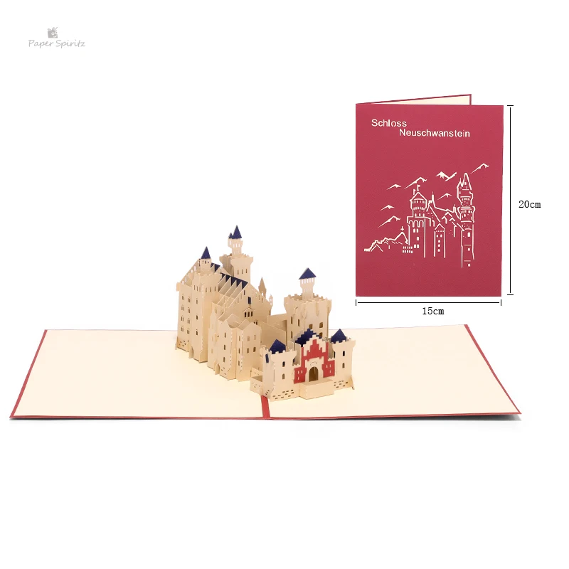 

Schloss Neuschwanstein Building dies 3D pop up greeting card envelope Scenic spot postcard hollow carved handmade kirigami gift