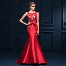 Neue Ankunft 2016 Dubai Langen Roten Perlen Kristall Meerjungfrau Abendkleid Open Back Kleider robe de soiree
