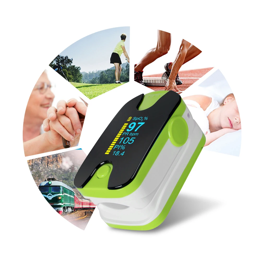 Цветной OLED пальцевой Пульсоксиметр 4 параметра SPO2 PR PI Монитор скорости дыхания