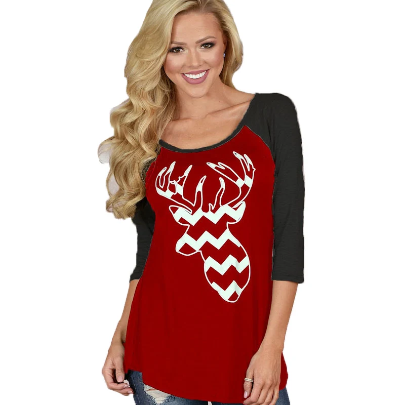 Winter Christmas Women Shirt Plus Size Tops Tee Print Party Elk T Shirt