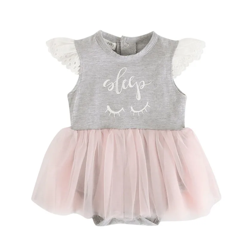 

Baby Girls 0-3Y Fashion Novel Cartoon Print Princess Style Rompers Gray Small Flying Sleeve Cotton Baby Girl Cute Rompers