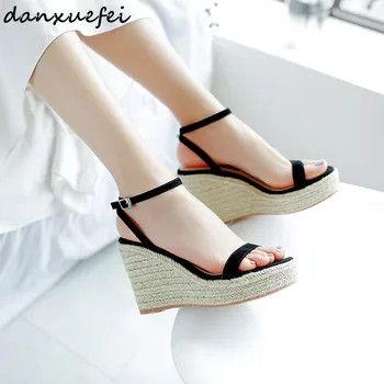 

3 Color women's genuine suede leather wedge platform sandals wedge platform summer high heel sandalias open toe ladies shoes hot