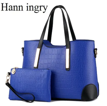 

HANN INGRY Women's Fashion Handbag Classic and Noble Messenger Shoulder Bag Top-Handle Crocodile Pattern Purse Bag 2/P Set H58D