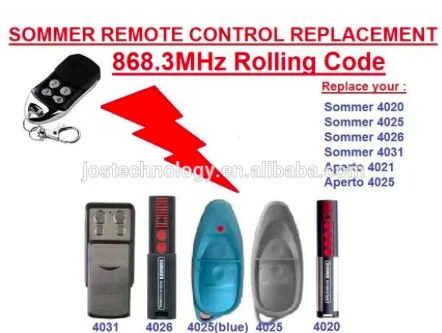 

Sommer remote control replacement 868.3MHZ 4020 4025 4031 rolling code