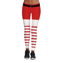 *Women Christmas Pants Red And White Stripes Cosplay Leggings Christmas Fashion Pencil Trouser Trend Slim Legging Drop Shipping*