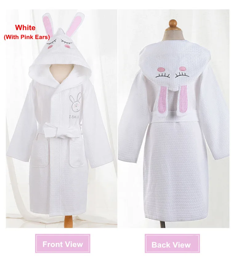 Boys Girls Bathrobe Waffle Robes Children's Bathrobes Kids Hooded White Blue Pink Sleepwear  Robes Lovely Rabbit Pajamas 16