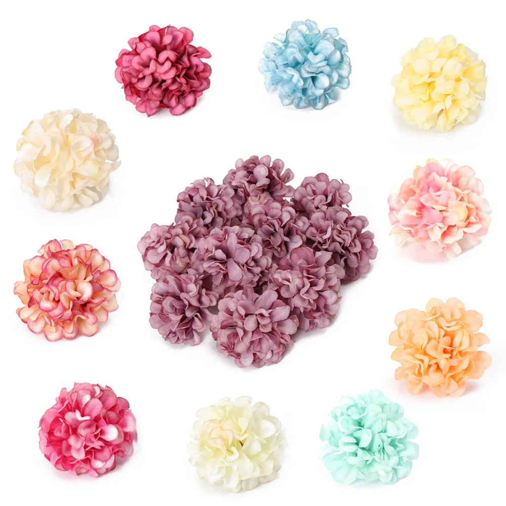 

10pcs/lot Silk Hydrangea Flower Head Artificial Flower for Wedding Party Home Decoration DIY Wreath Gift Box Scrapbook Craft