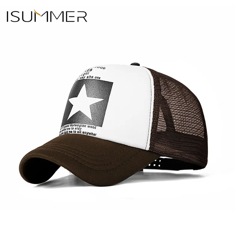 

ISummer Baseball Cap Fashion Five-Pointed Star Pattern Half Mesh Retro Baseball Cap Outdoor Sports Travel Hats Drop Shipping