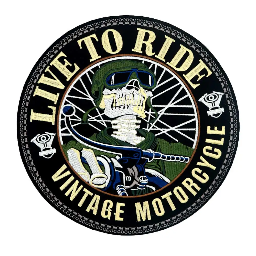 

LIVE TO RIDE LARGE skull MOTORCYCLE BACKING Embroidered biker Patches