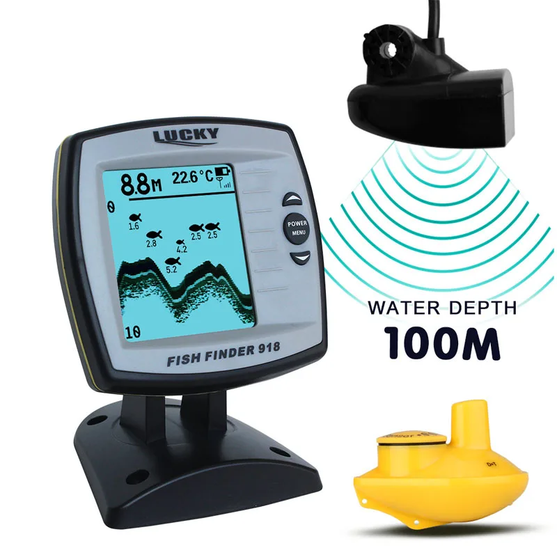 

LUCKY FF918-100WS 3.9 inch LCD Display Brand Boat Fish Finder 2pcs Wired&Wireless Fishfinder Echo Sounders Sonar Fishing Finders