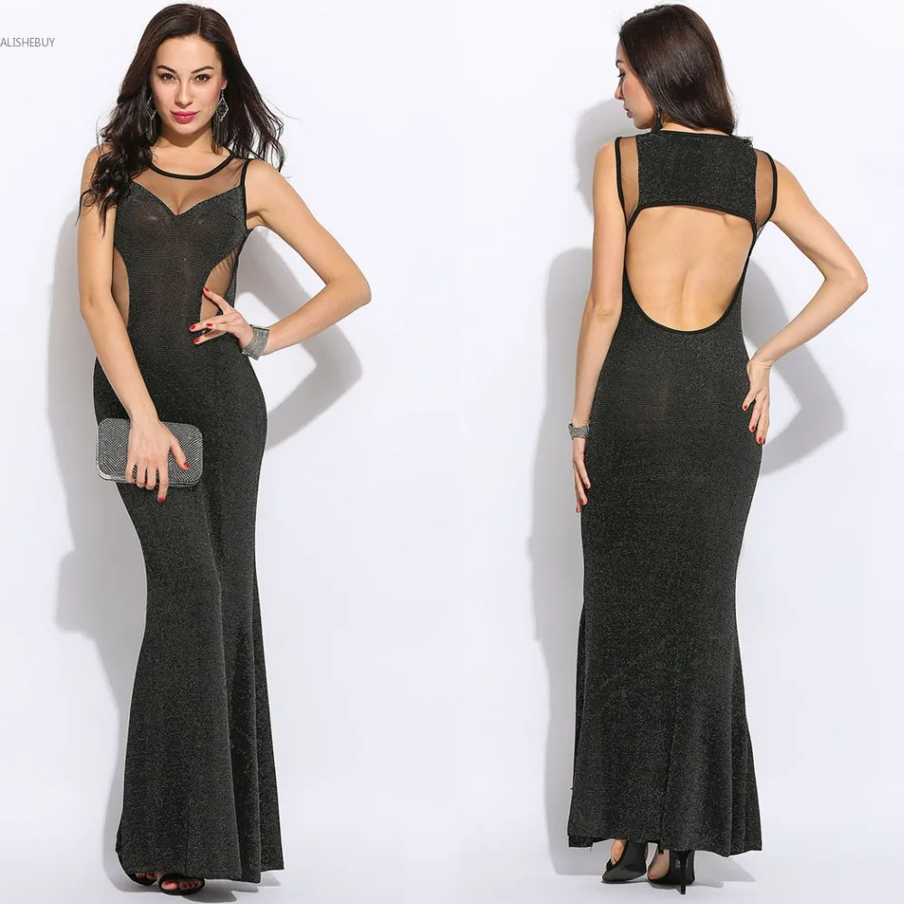 Buy Cheap Vestido De Festa Sexy Women Maxi Dress Sequins Backless O-Neck Sleeveless Evening Party Long Dresses