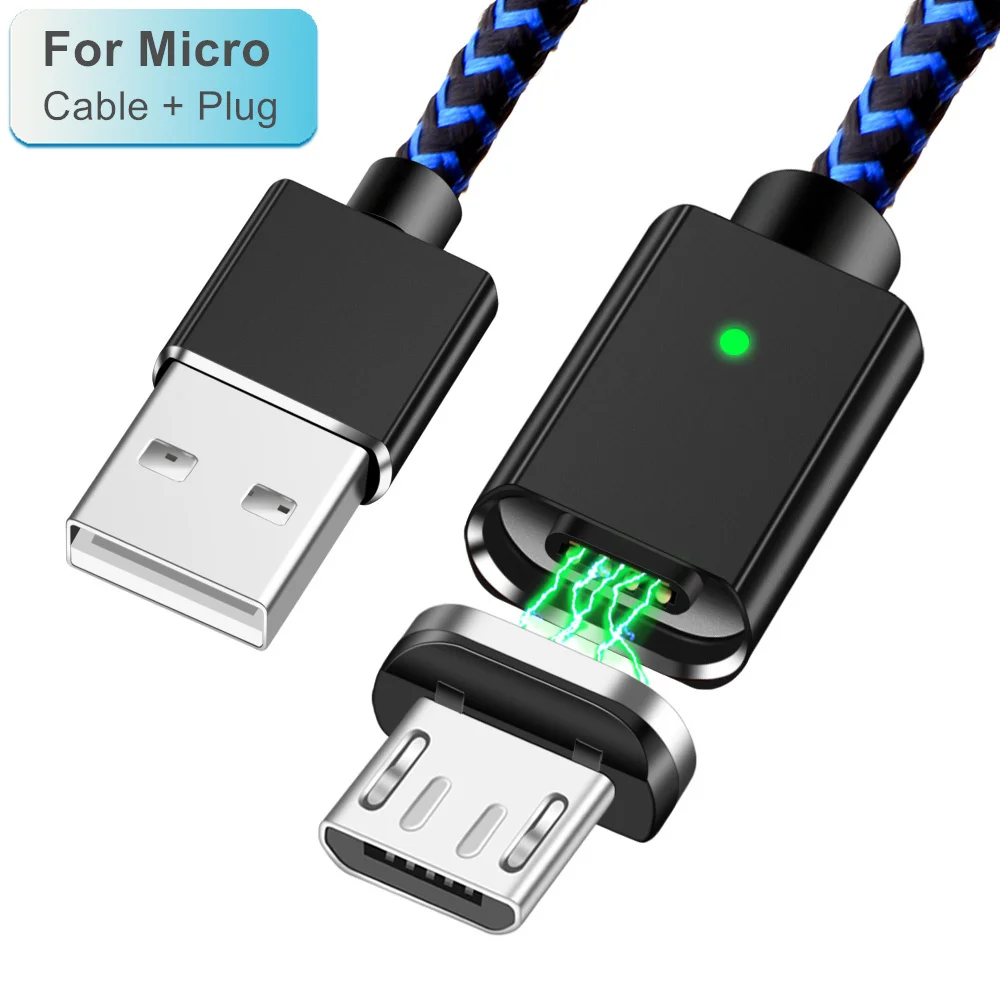 Магнитный кабель Олаф Micro USB, быстрая зарядка, 3А, шнур microusb для xiaomi, huawei, Android, быстрый кабель для мобильного телефона, провод для передачи данных - Цвет: Blue Micro Cable