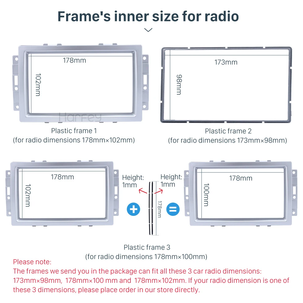 Harfey стерео 2DIN рамка Крышка фасции отделка комплект для CHRYSLER 300C 2005 2006 2007 окруженный 173*98/178*100/178*102 мм серебро