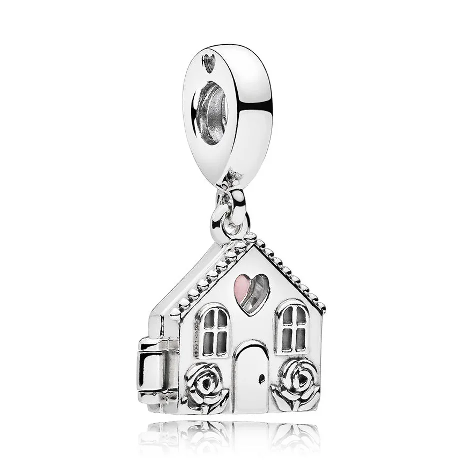 

Authentic S925 Sterling Silver DIY Jewelry Perfect Home Dangle Pendant fit Pandora Necklace Girl Gift Pale Pink Enamel