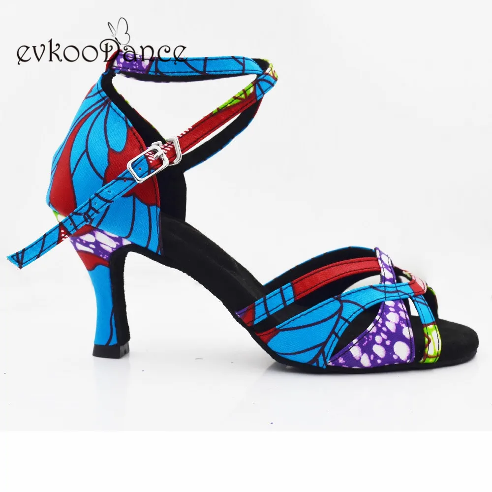 Evkoo dance Zapatos De Baile Синие атласные танцевальные туфли в африканском стиле 7 см латинские Бальные Сальса Танцевальная обувь для женщин и девушек