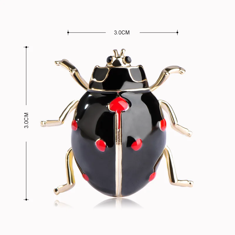 Blucome Fashion Ladybug Brooches Black Enamel Gold-color Insect Brooch Kids Lady Girls Men Jewelry Suit Collar Pins Corsage Clip