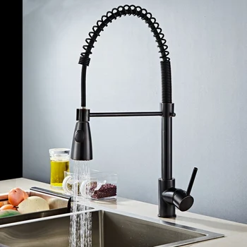 

Spring Style Black Kitchen Mixer Faucet ORB Faucet Pull Out Torneira All Around Rotate Swivel 2-Function Water Outlet Mixer Tap