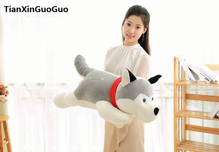 large 90cm font b cute b font gray husky plush toy down cotton lying husky soft