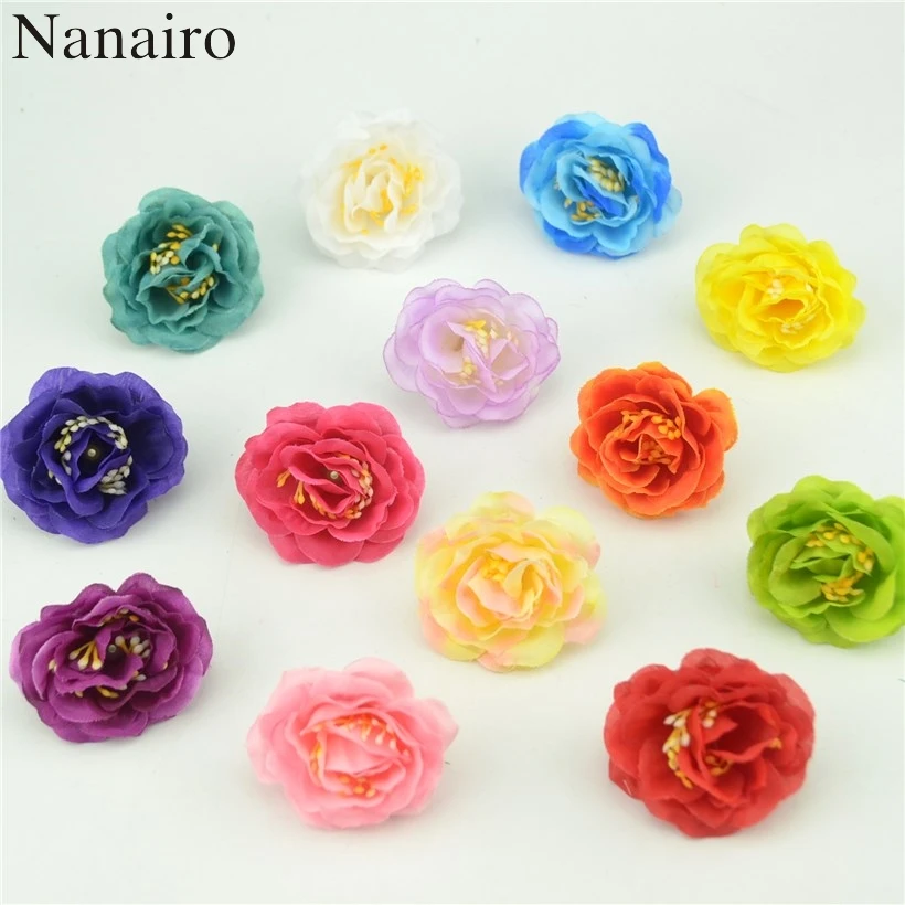 50pcs Cheap 5cm Mini Peony Artificial Daisy Silk Flowers Heads For Wedding Decoration Headmade