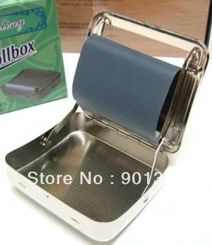 

New ROLLBOX Silver Handroll Metal 70MM 1/4" Rolling Machine Cigarette Roller Box-free shipping