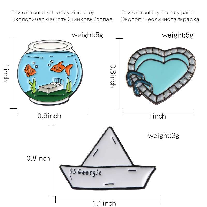 Аквариум оригами лодка бассейн Эмаль Булавка Парер лодка в форме сердца бассейн Рыба Брошь домик значки с героями мультфильмов для друзей детей