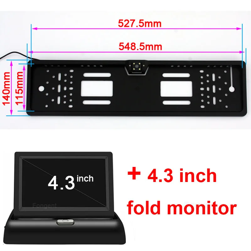 Автомобильная Европейская Рамка для номерного знака, запасная Автомобильная камера с номером заднего вида, парковочный разъем AV, беспроводная автомобильная камера 5, 4,3 дюйма, монитор - Название цвета: TY848-Z1-43