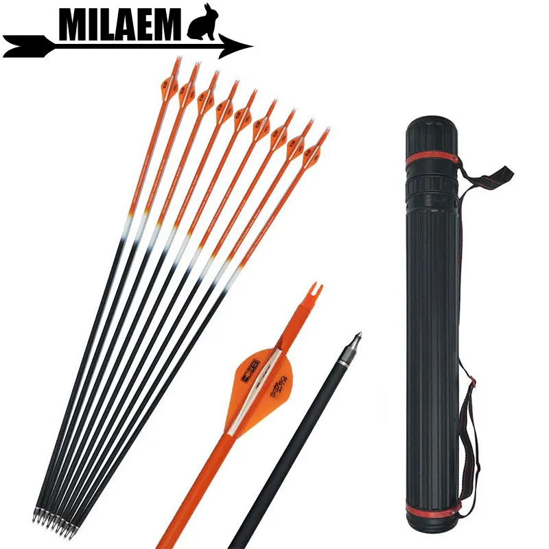 

12pcs 30inch Archery Carbon Arrow Pure Carbon Fiber Spine 500 With Arrow Quiver Recurve Bow Shooting Outdoor Accessories